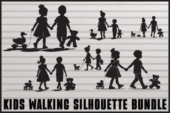 Download Kids Holding Hands Silhouette Set - Silhouette Collection