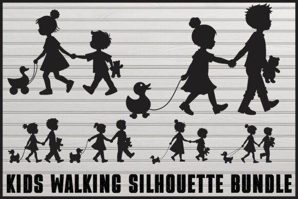 Download Kids Holding Hands Silhouette Set - Silhouette Collection
