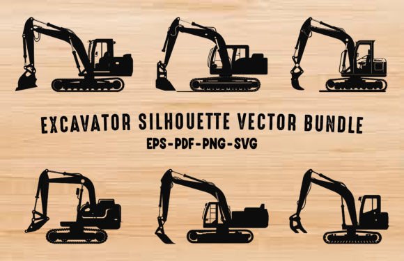 Download Excavator Silhouettes Vector Clipart Set - Silhouette Collection