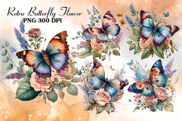 Download Retro Butterfly Floral Sublimation Art - Floral sublimation Collection