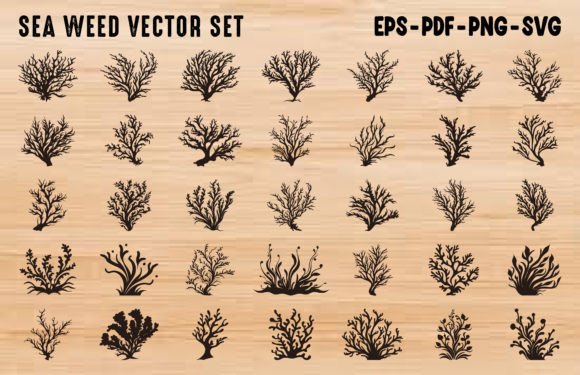 Download Seaweed Silhouettes Vector Clipart Set - Silhouette Collection