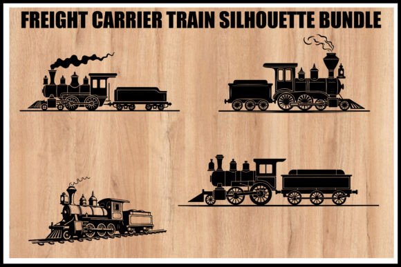Download Vintage Freight Train Silhouette Set - Silhouette Collection