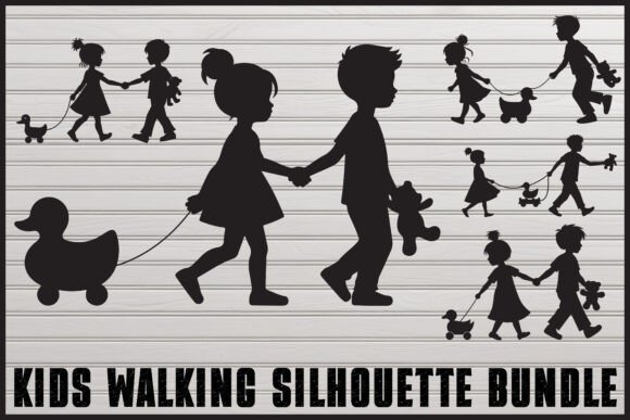 Download Kids Holding Hands Silhouette Set - Silhouette Collection
