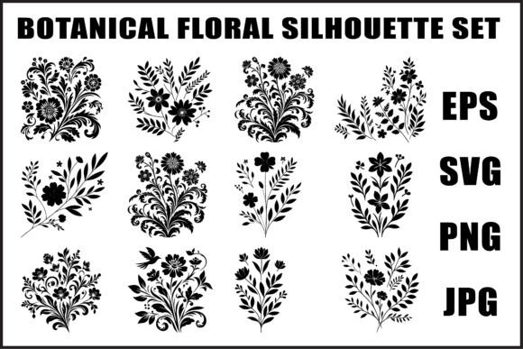Download Black Botanical Floral Silhouette Set - Premium Resources