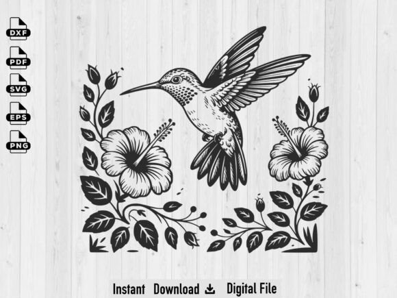 Download Hummingbird with Flowers Svg Silhouette - Silhouette Collection