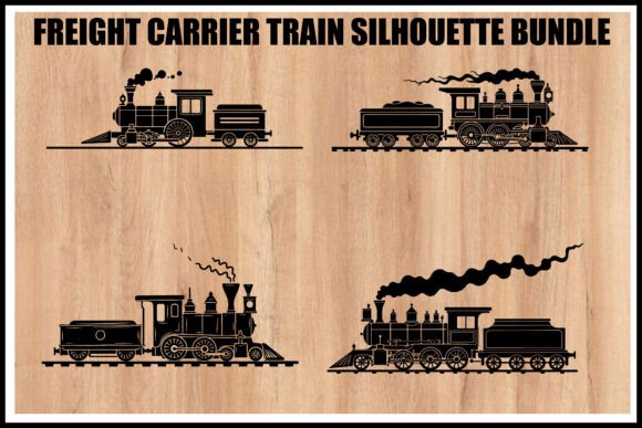 Download Vintage Freight Train Silhouette Set - Silhouette Collection