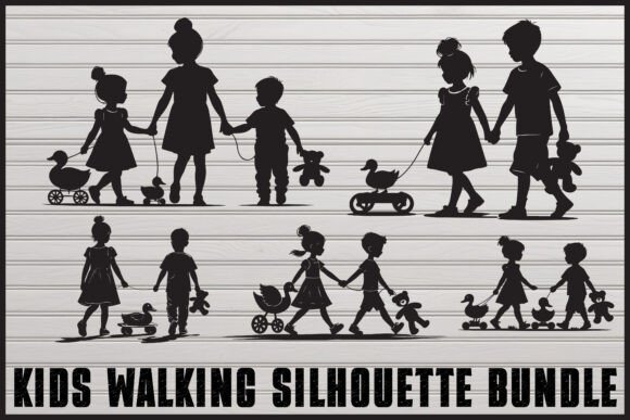 Download Kids Holding Hands Silhouette Set - Silhouette Collection