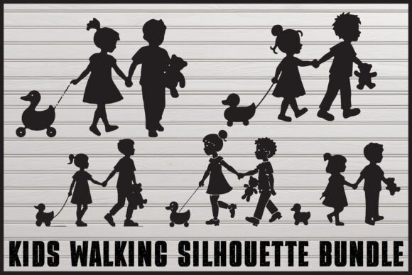 Download Kids Holding Hands Silhouette Set - Silhouette Collection